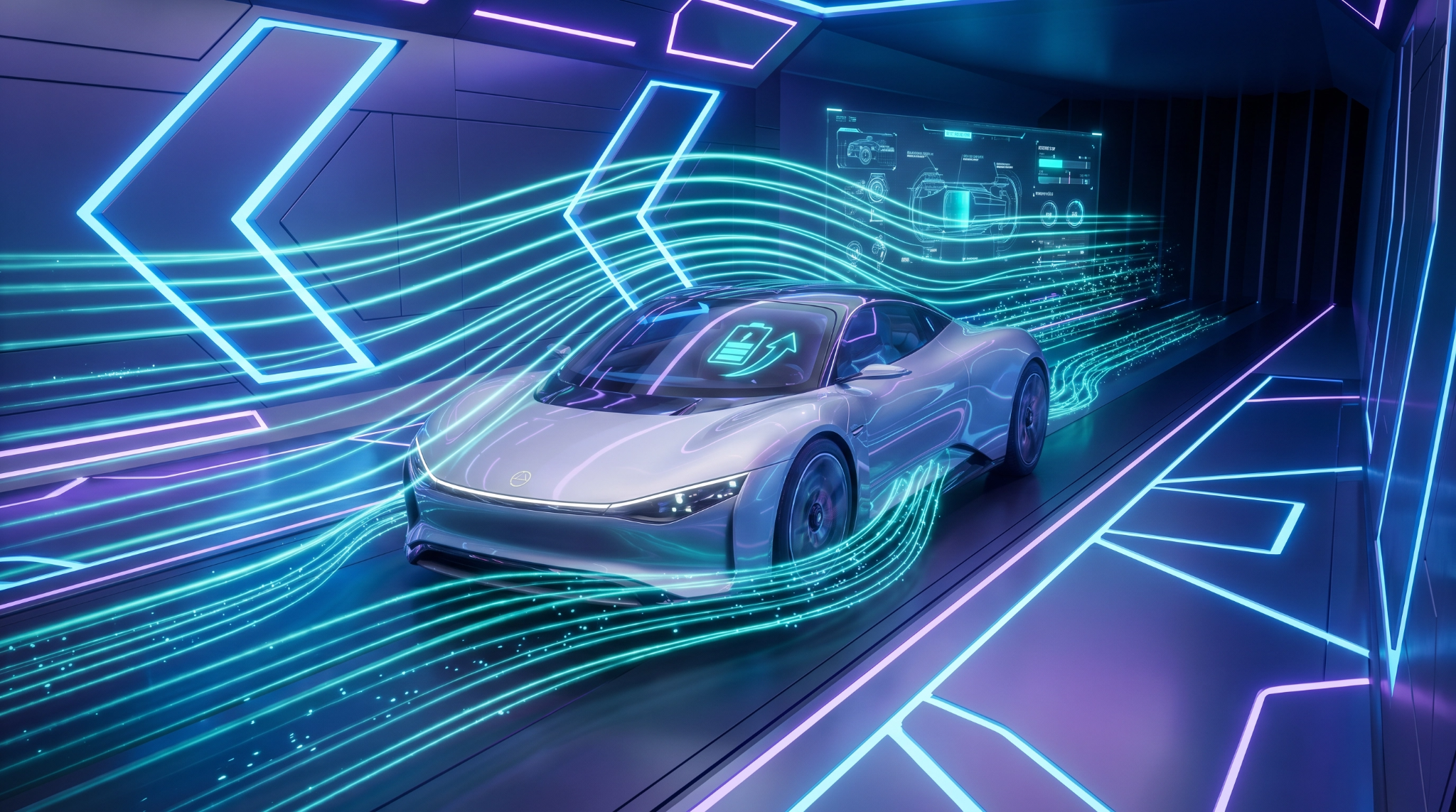 Conceptual electric vehicle airflow and energy recovery visualization